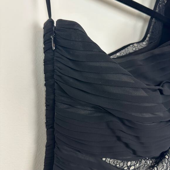 BCBGMAXAZRIA Runway Womens One Shoulder Lace Wrap Mini Chiffon Black Dress 0 - Picture 6 of 12